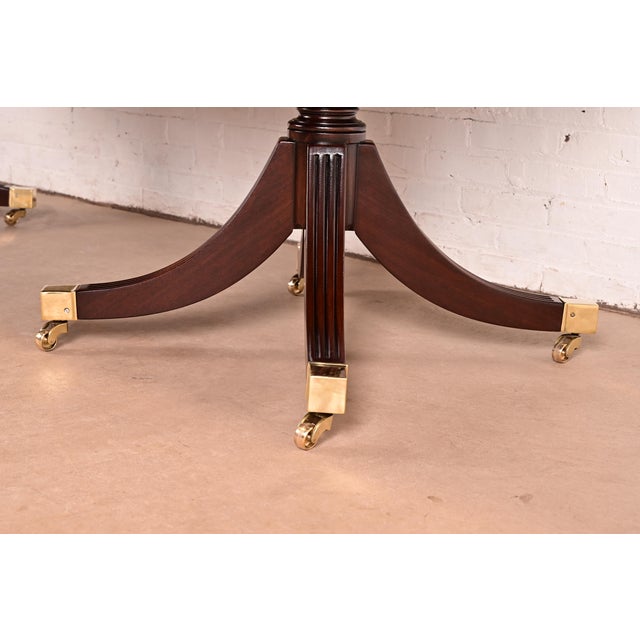 Smith & Watson Regency Banded Mahogany Double Pedestal Extension Dining Table, Newly Refinished For Sale - Image 12 of 15