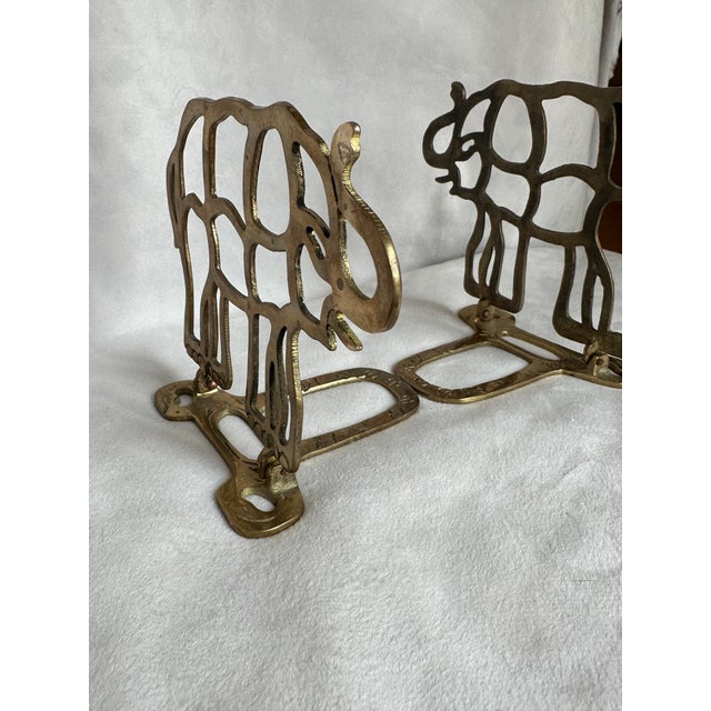 Brass Elephant Reticulated Bookends- Set of 2 For Sale - Image 4 of 9