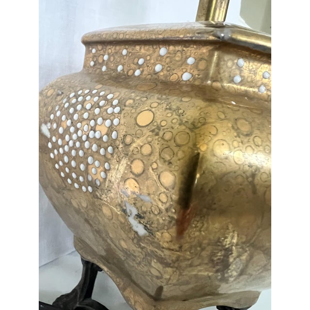Metal Mid 20th Century Japanese Moriage Gilt Porcelain Lamp on Bronze Footed Base For Sale - Image 7 of 9