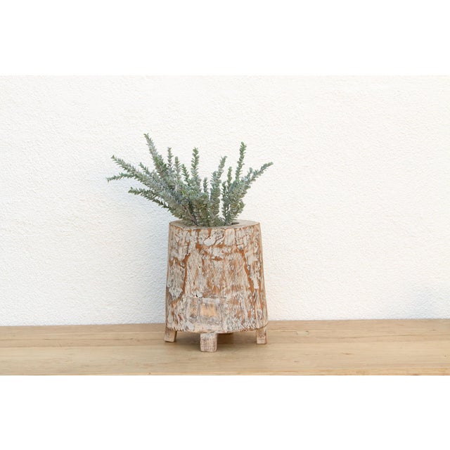 Rustic Vintage Hand-Hewn Whitewashed Mortar Planter For Sale - Image 3 of 10