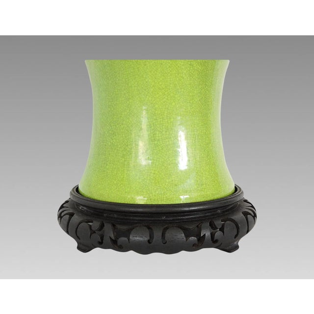 Large 1920's Apple Green 'Meiping' Monochrome Chinese Vase & Carved Wood Stand For Sale - Image 10 of 12