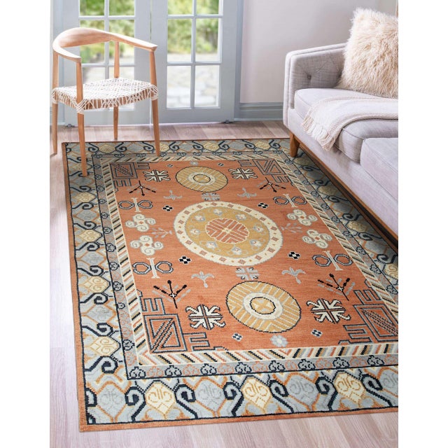 10x14 Jade Traditional Coral Geometric Medallion Hand Knotted Wool Carpet Rug For Sale - Image 4 of 8