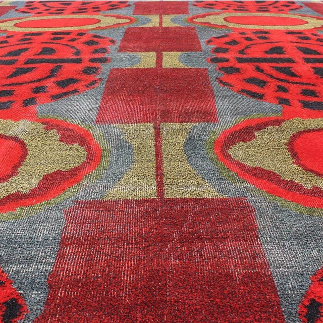 Textile Vintage Rug With Mid-Century Modern and Geometric Design For Sale - Image 7 of 13