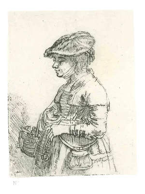 Charles Amand Durand after Rembrandt, Girl with a Basket, Engraving, 19th Century