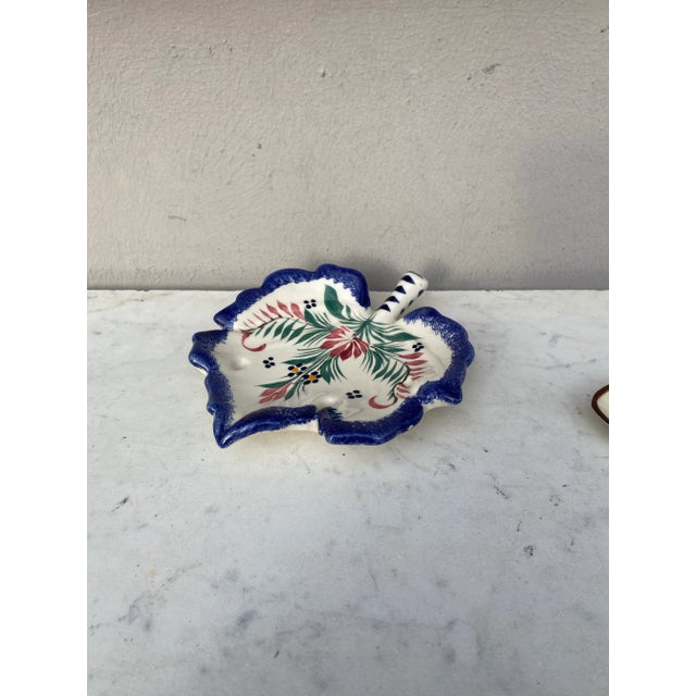 French Country French Faience Quimper Leaf Dish Circa 1950 For Sale - Image 3 of 4