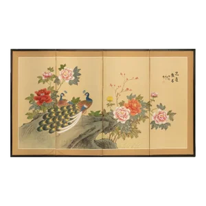 1970s Chinoiserie "Peacocks and Peonies" Silk Screen