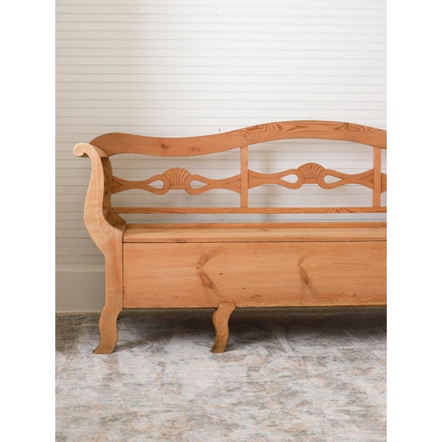 Farmhouse 19th C Antique Swedish Pine Storage Bench For Sale - Image 3 of 12