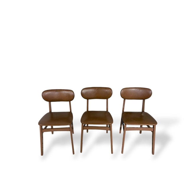 Dining Chairs in Teak and Vinyl, Set of 3 For Sale - Image 3 of 9