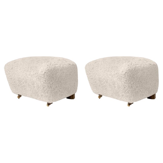 Set of Moonlight Smoked Oak Sheepskin the Tired Man Footstools by Lassen For Sale