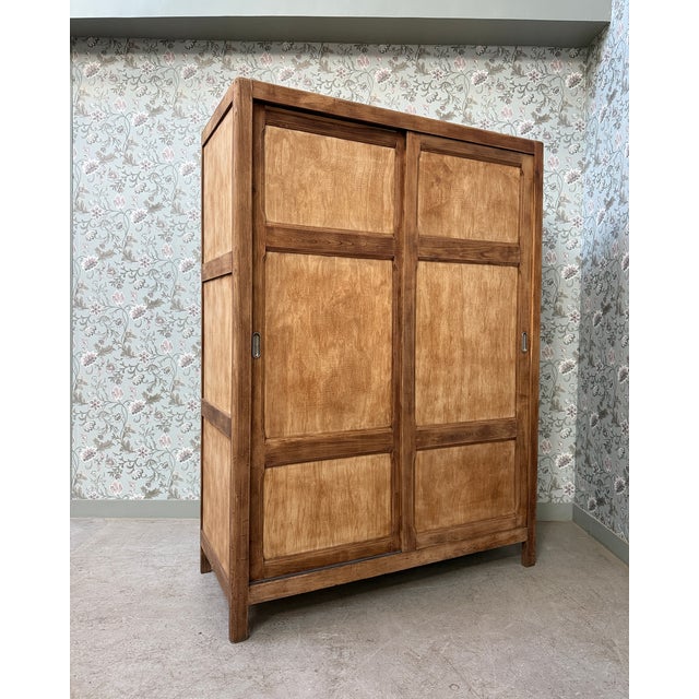 Parisian Wardrobe with Sliding Doors and Hanging Rail, 1950s For Sale - Image 4 of 16