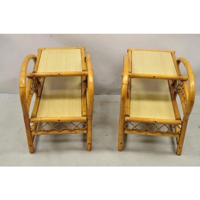 Vintage Tiki Rattan Bentwood Bamboo 2 Tier Sculptural End Tables - A Pair For Sale - Image 4 of 12
