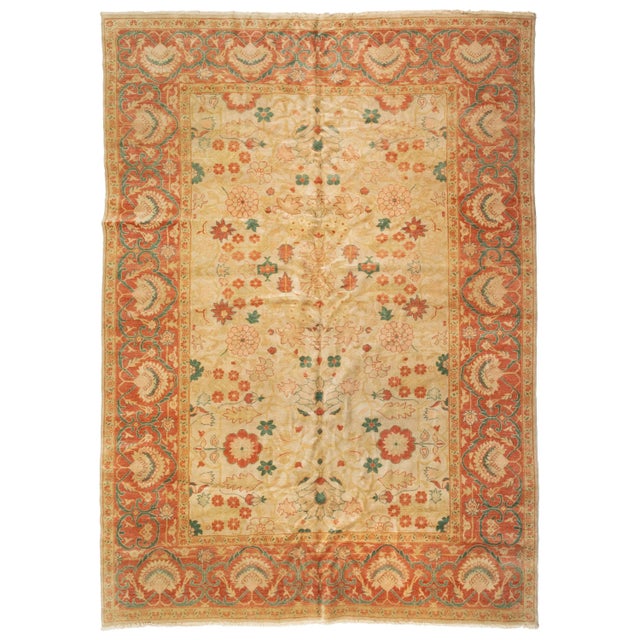 Late 20th Century Late 20th Century Beige Ivory Green Rust Orange Salmon Persian Rug Sultanabad Design For Sale - Image 5 of 5