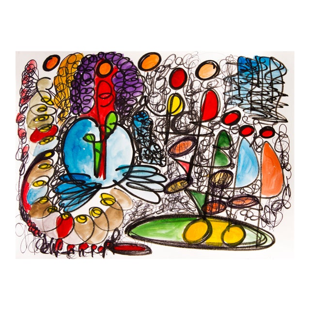 Conversations — Abstract Expressionist Drawing, Oil Markers and Acrylics on Paper, 18 × 24 In For Sale