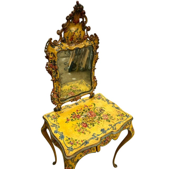 18th Century Style Venetian Yellow Ground & Floral Dressing Table W/Mirror, Early 20th Century For Sale - Image 4 of 7