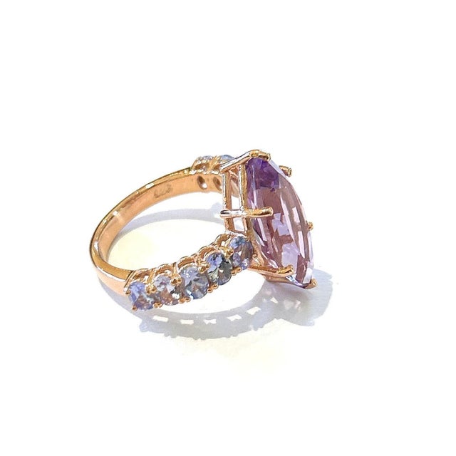 Purple Bochic “Orient” Vintage Amethyst & Lilac Tanzanite Ring Set 18K Gold & Silver For Sale - Image 8 of 13