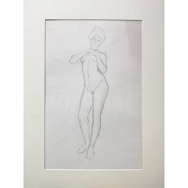 Original Vintage Art Nouveau Figurative Nude Female Drawing by Charles Sheldon c.1930. Presented matted and framed....