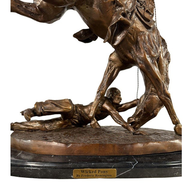 American "Wicked Pony" Signed Bronze Sculpture After Frederic Remington - 19" H For Sale - Image 3 of 9
