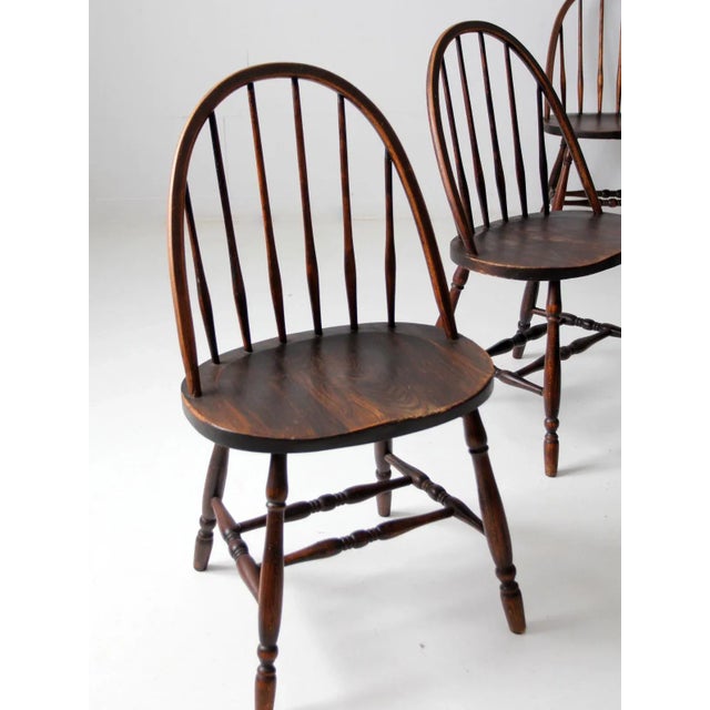 Wood Antique Windsor Dining Chairs Set of 4 For Sale - Image 7 of 13