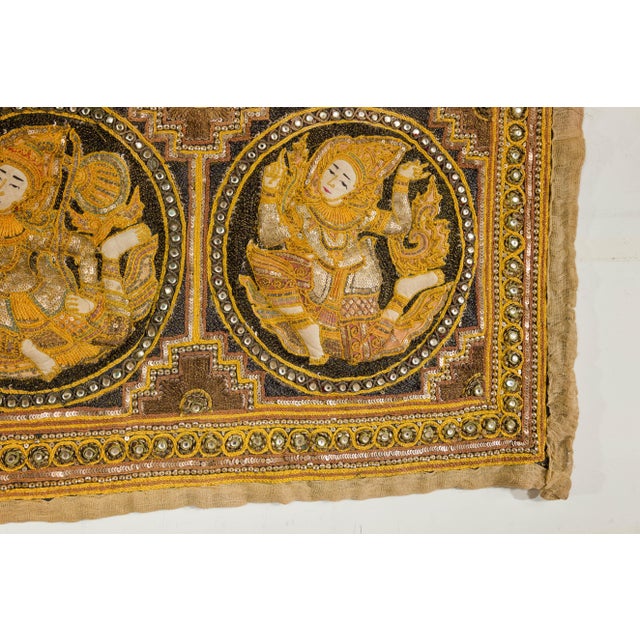 Traditional 19th Century Kalaga Tapestry with Stones, Sequins and Colorful Thread For Sale - Image 3 of 12