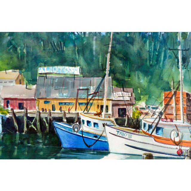 Boats Along the Wharf Landscape by Henry Hank Volle For Sale - Image 4 of 7