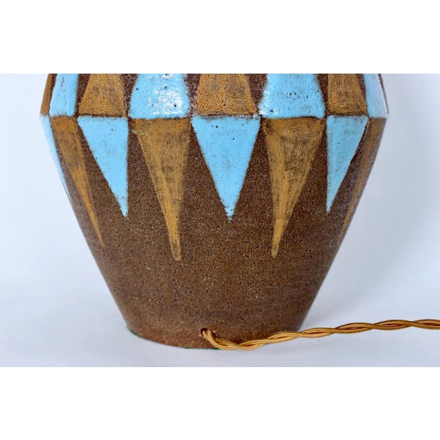 Coffee 1950s Aldo Londi Cocoa & Pale Blue Ceramic Table Lamp For Sale - Image 8 of 12