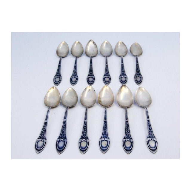 Silver Teaspoons with Monogram Cards and Embossed Handles, Set of 12 For Sale - Image 3 of 5