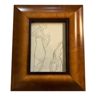 1940’s Double Figure Modernist Pencil Drawing Woman With Girl Wide Wood Frame For Sale