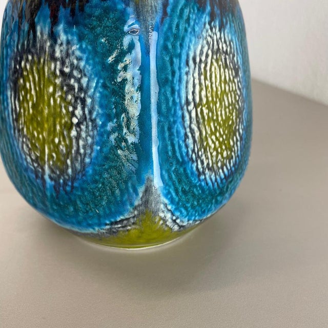 Fat Lava Green & Blue Pottery Vase from Jasba Ceramics, Germany, 1970s For Sale - Image 11 of 15