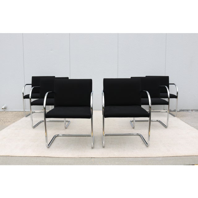 Fabulous set of 6 Brno tubular style chairs in black fabric, by Gordon International. An icon of Modernist classic heavily...