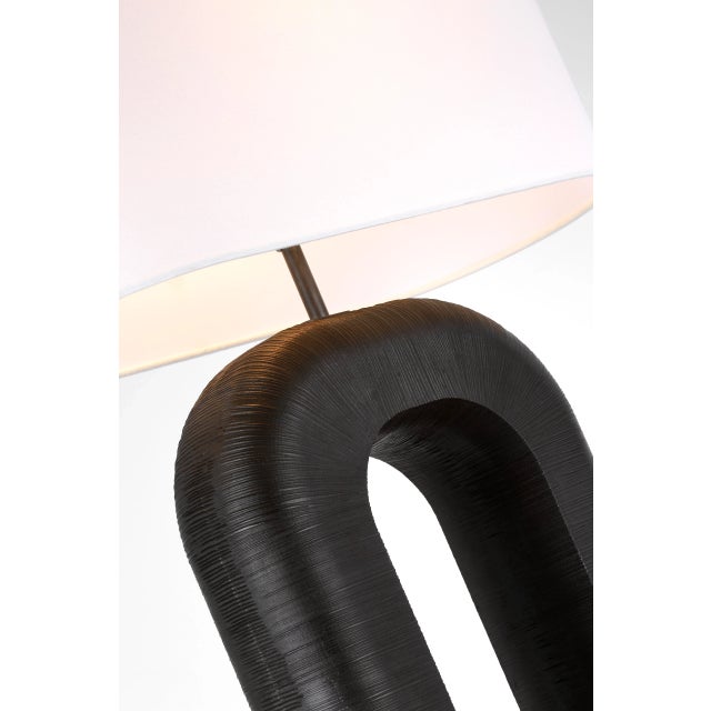 Metal Kelly Wearstler for Visual Comfort Signature Utopia Large Combed Table Lamp in Aged Iron with Linen Shade For Sale - Image 7 of 8