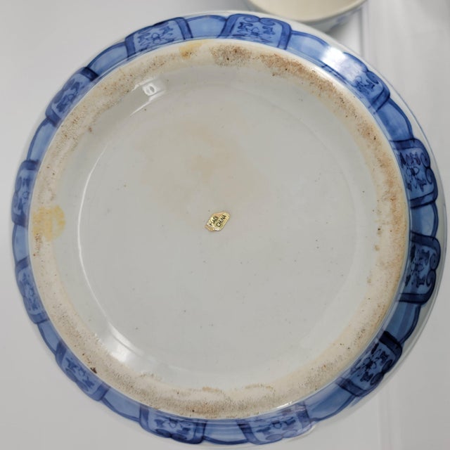 Ceramic Mid-20th Century Blue and White Chinese Porcelain Ginger Jar With Lotus & Mandarin Duck Motif - 2 Pieces For Sale - Image 7 of 12