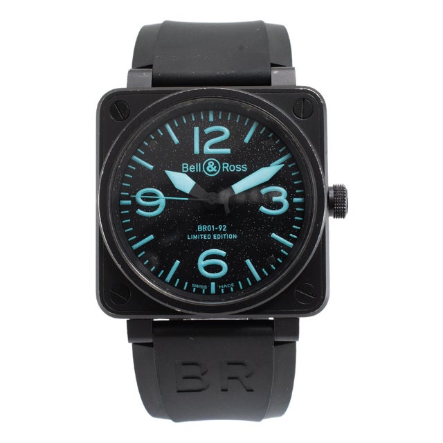 Bell & Ross Br01-92 Blue Limited Edition 46mm BR01-92-Sblu Black PVD Steel Watch For Sale