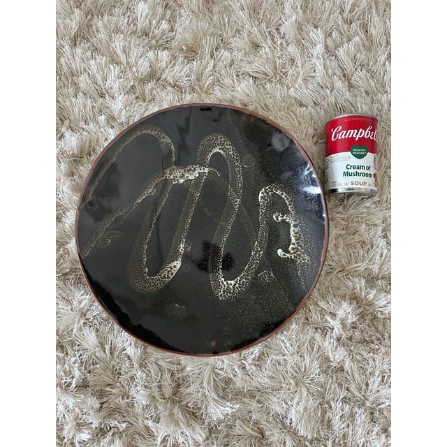 Vintage 1970’s 13” Signed Handmade Glazed Concave Shallow Bowl in Olive, Brown, Deep Terracotta & Off White For Sale - Image 15 of 16