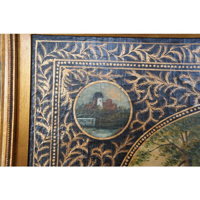 Late 20th Century Vintage Tole Hand Painted Woodland Cottage Landscape Framed Metal Toleware 47" For Sale - Image 5 of 12