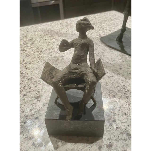 Black Vintage Bronze Sculpture of a Woman Seated in a Chair, 10” High For Sale - Image 8 of 9