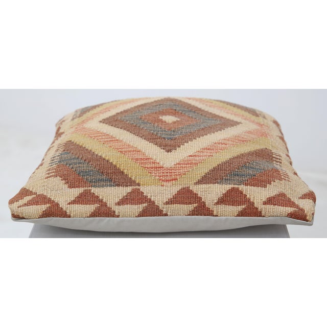 Tribal Arteverk Handwoven Afghan Kilim Pillow — Beige & Terracotta Diamond Medallion For Sale - Image 3 of 3