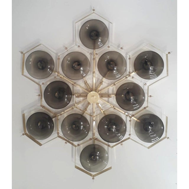 21st Century Beehive Polished Brass Smoky Murano Flush Mount by Fabio LTD For Sale - Image 6 of 8