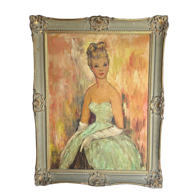 1950s 1950's Young Woman Portrait Oil Painting Framed in Rococo Revival Frame by Esther Seymour Stevenson For Sale - Image 5 of 6