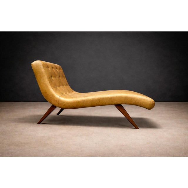 Wood Chaise Lounge in Hardwood and Faux Leather, Unknown, 1950s For Sale - Image 7 of 11