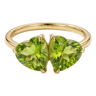 Peridot Double Heart Shape Ring, 925 Silver August Birthstone Ring Us 7 For Sale