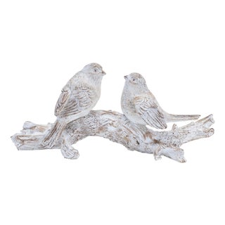 White Washed Birds on Branch Figurine 9.5"L For Sale