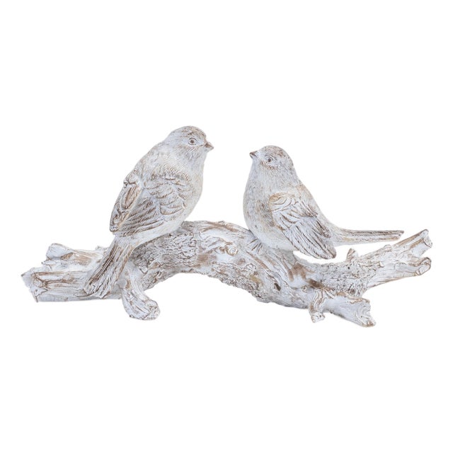 White Washed Birds on Branch Figurine 9.5"L For Sale