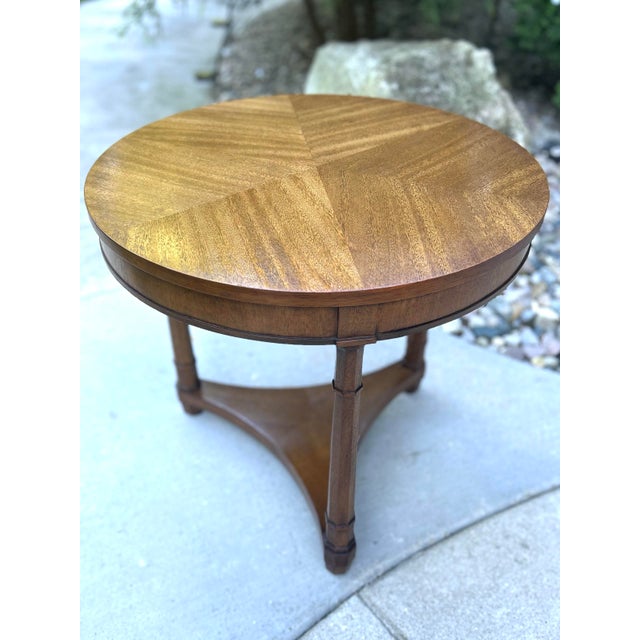 Drexel Heritage Vintage, Drexel Triune, Round Side Table, With Glass Top, Three Legs, Mahogany, 1970’s For Sale - Image 4 of 10
