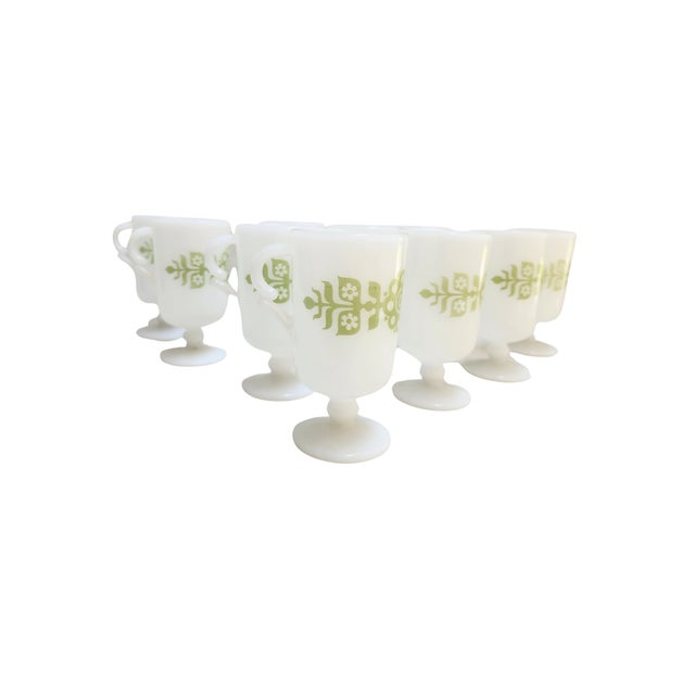 Mid-Century Modern Set of 10 Glasbake Milk Glass Irish Coffee Mugs – Vintage Pedestal Cups For Sale - Image 3 of 7