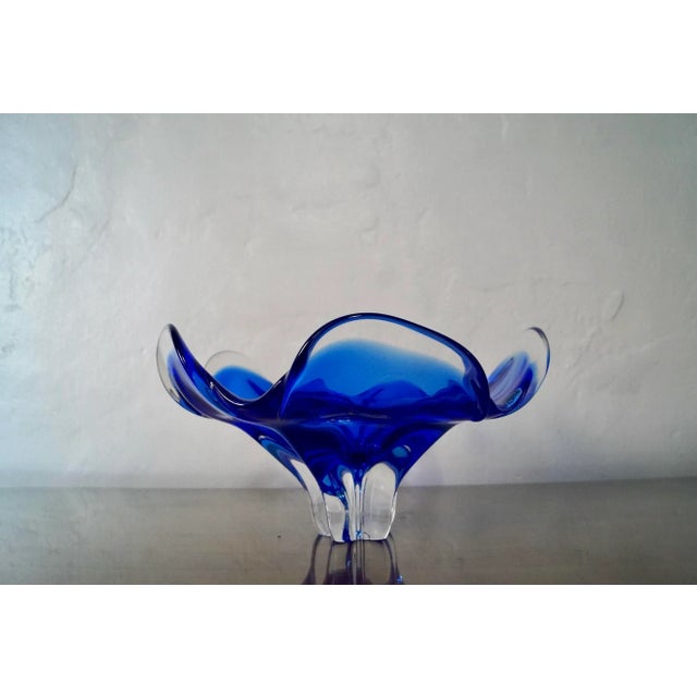1960’s Midcentury Modern hand blown art glass bowl for sale. In a beautiful cobalt blue tone, and very solid and well...