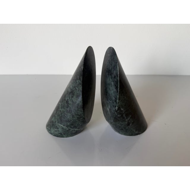 Postmodern Vintage Modernist Sculptural Green Marble Bookends – A Pair For Sale - Image 3 of 12