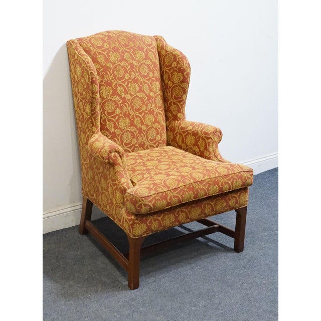 HENREDON FURNITURE Traditional Gold & Terracotta Scrolling Demask Upholstered Accent Wingback Arm Chair 45" High 30.5"...