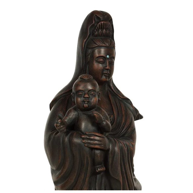 1950s 1950s Vintage Chinese Carved Purple Clay Kwan Yin Statuary For Sale - Image 5 of 11