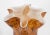 Contemporary Art Glass Vase, in amber tones, with ruffled rim, bulbous body, wear consistent with age and light use, 11” h.