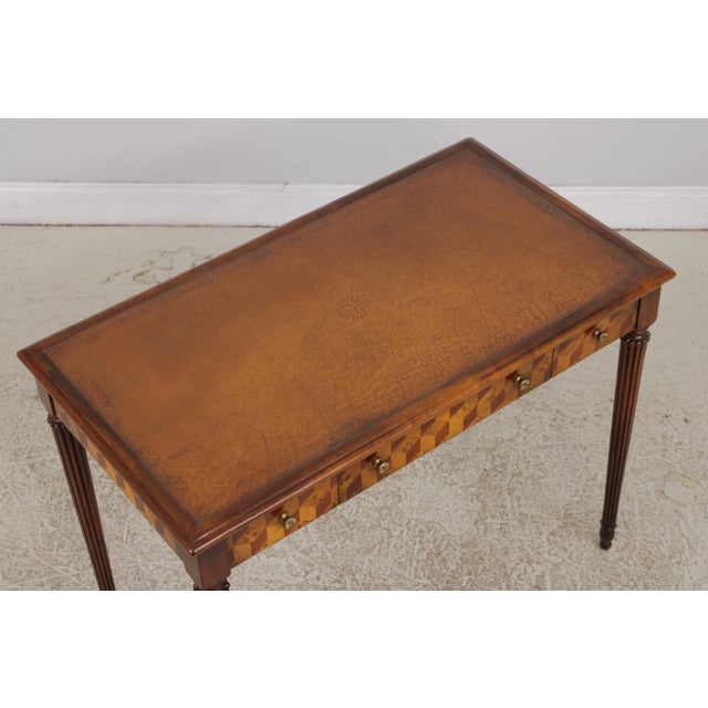 Animal Skin Theodore Alexander Attributed Marquetry Inlaid Leather Top Writing Desk For Sale - Image 7 of 17
